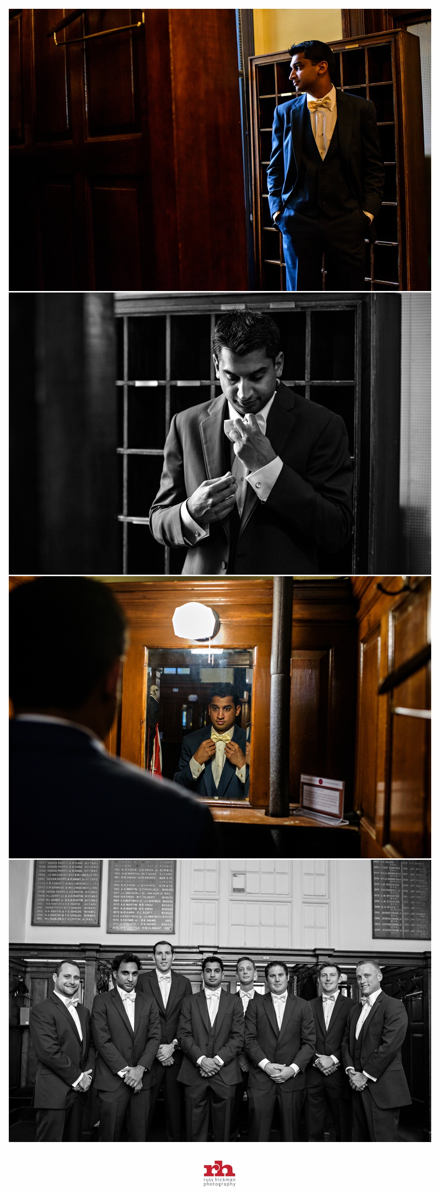 A groom getting ready in the locker room at his Racquet Club of Philadelphia Wedding.
